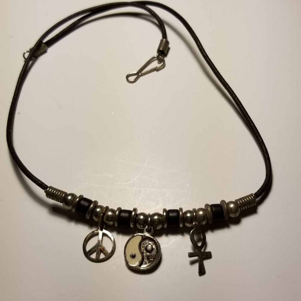 EUC Cord necklace 3 Charms